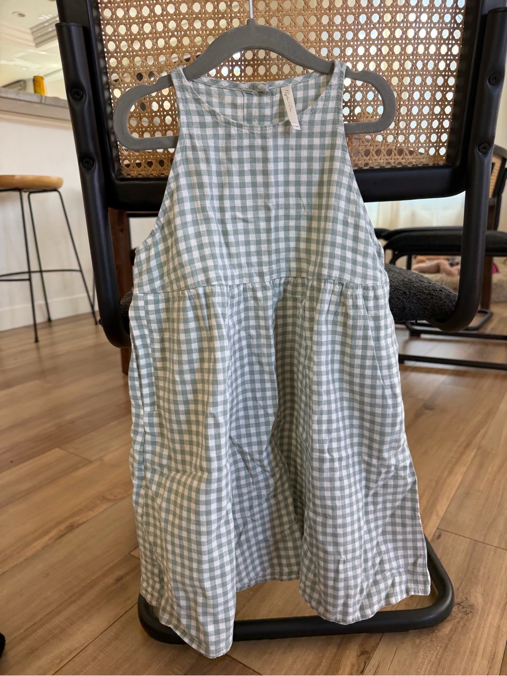 Rylee + Cru Sage Green and White Gingham Sleeveless Dress